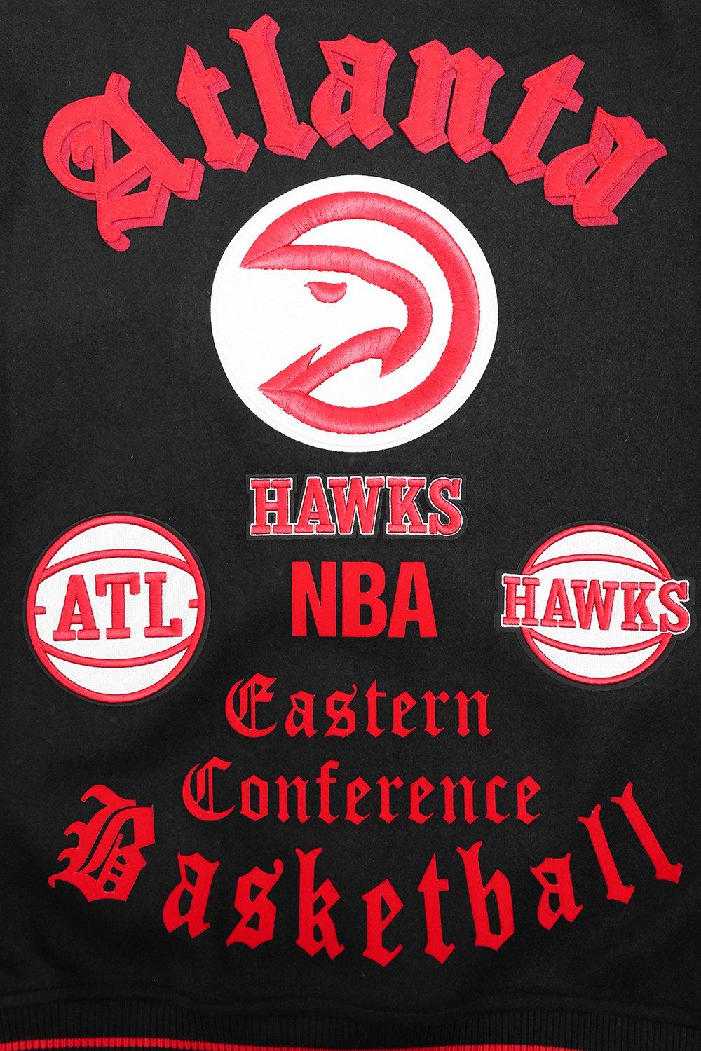 Pro Standard Men's NBA Atlanta Hawks Old English Rib Wool Varsity Jacket - Black/Red - BLACK/RED Thumbnail View 5