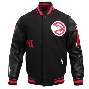 Pro Standard Men's NBA Atlanta Hawks Old English Rib Wool Varsity Jacket -Black/Red