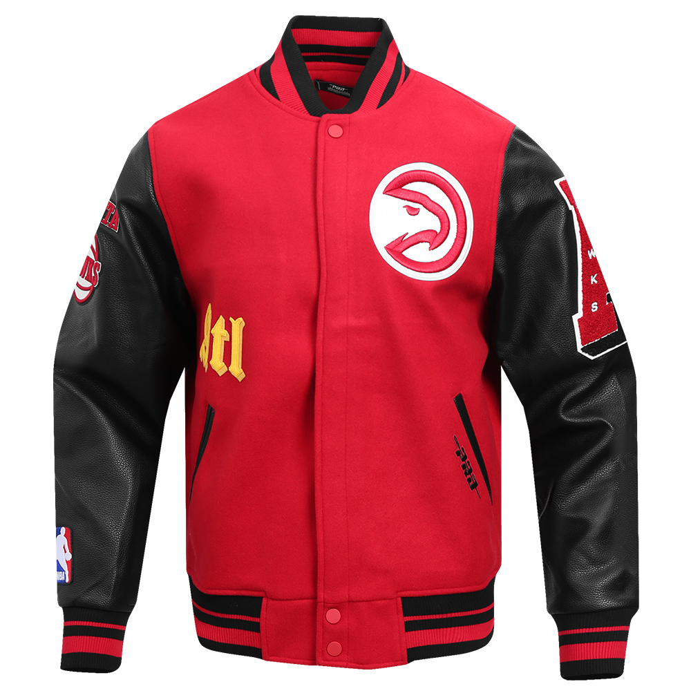 Pro Standard Men's NBA Atlanta Hawks Old English Rib Wool Varsity Jacket - Red/Black - RED/BLACK Thumbnail View 1
