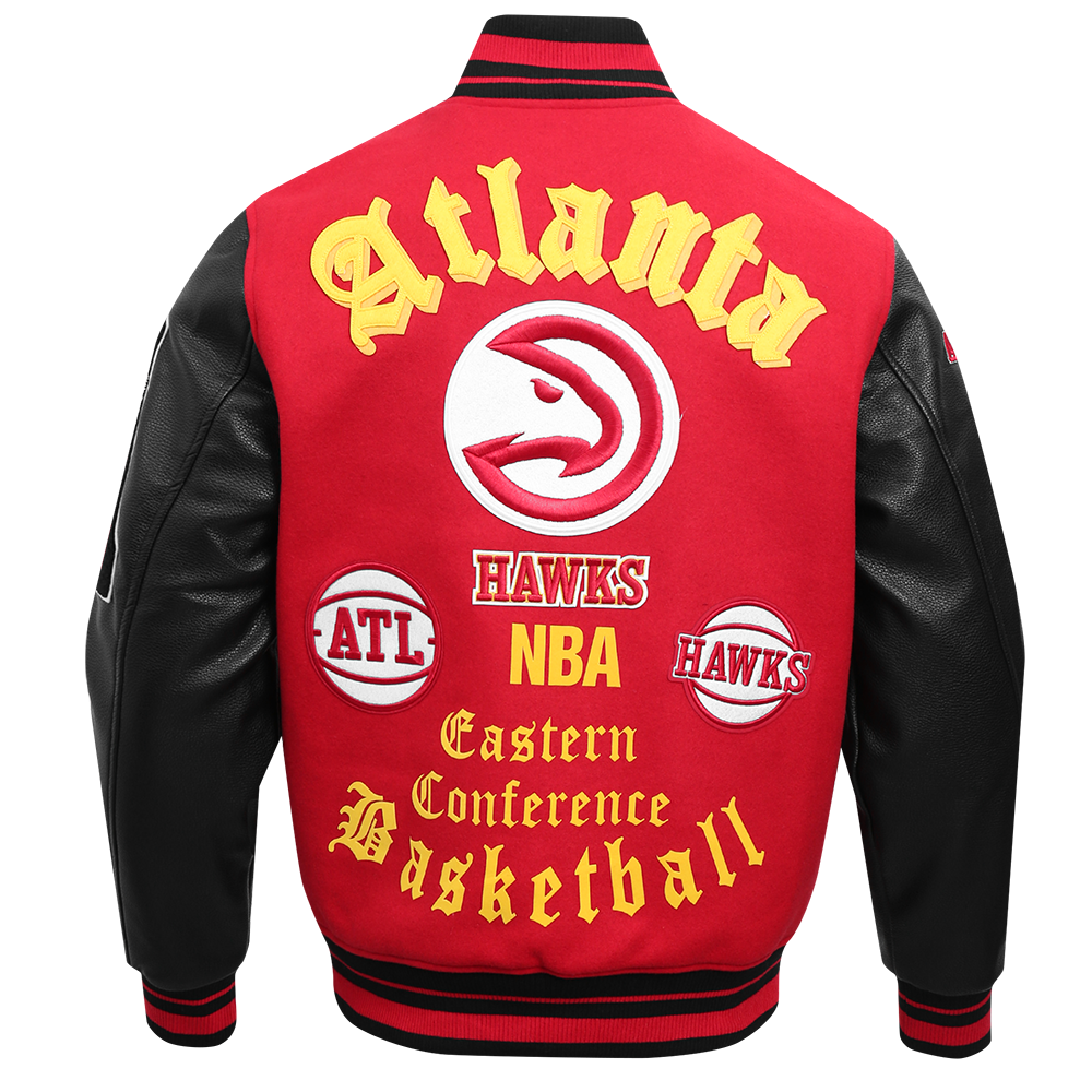 Pro Standard Men's NBA Atlanta Hawks Old English Rib Wool Varsity Jacket - Red/Black - RED/BLACK Thumbnail View 2