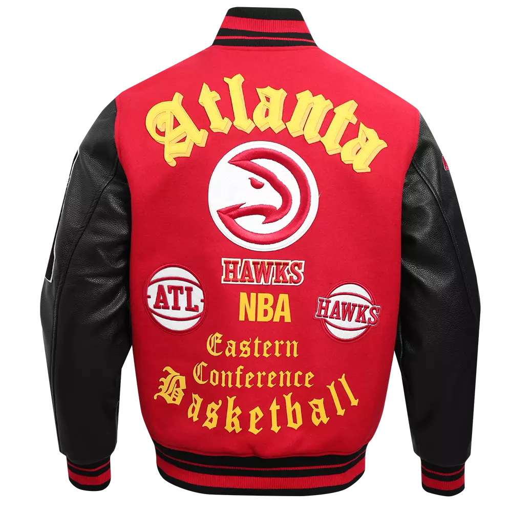 Pro Standard Men's NBA Atlanta Hawks Old English Rib Wool Varsity Jacket -Red/Black - RED/BLACK