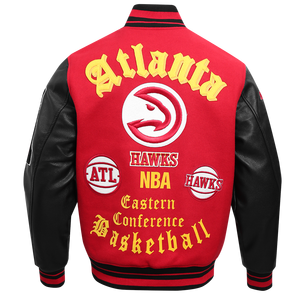 Pro Standard Men's NBA Atlanta Hawks Old English Rib Wool Varsity Jacket -Red/Black