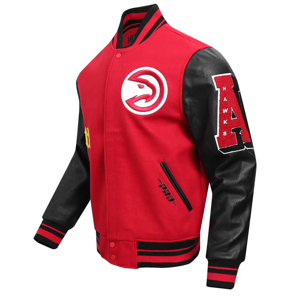 Pro Standard Men's NBA Atlanta Hawks Old English Rib Wool Varsity Jacket - Red/Black - RED/BLACK Thumbnail View 3