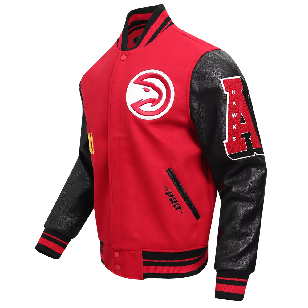 Pro Standard Men's NBA Atlanta Hawks Old English Rib Wool Varsity Jacket - Red/Black - RED/BLACK