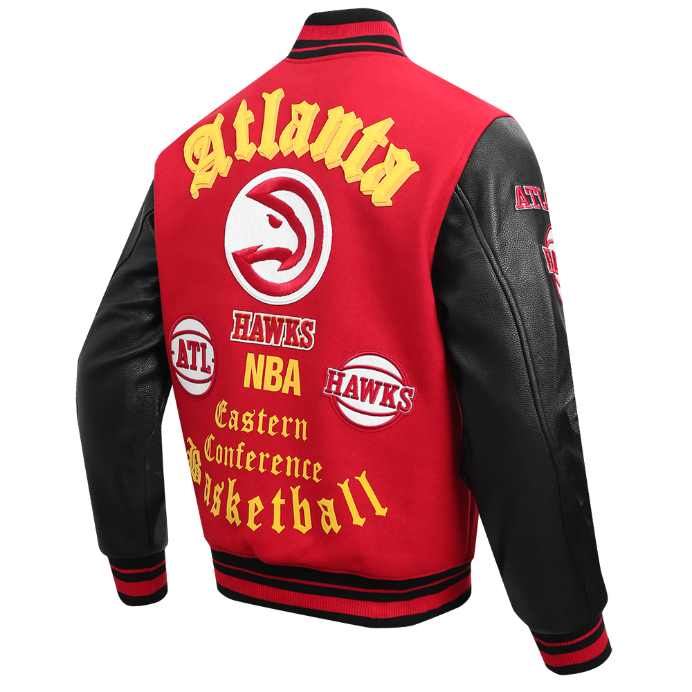 Pro Standard Men's NBA Atlanta Hawks Old English Rib Wool Varsity Jacket -Red/Black - RED/BLACK Thumbnail View 4