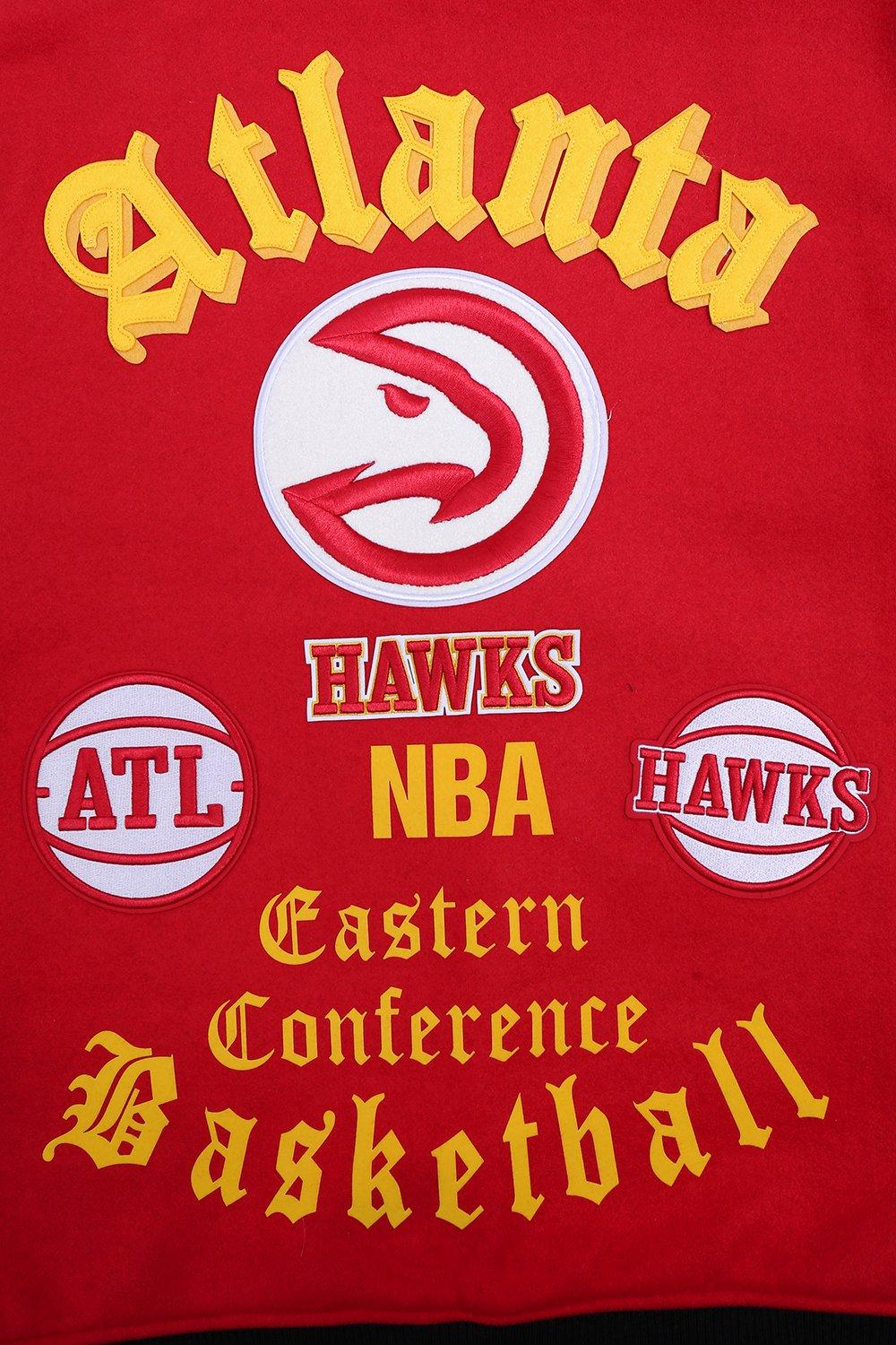 Pro Standard Men's NBA Atlanta Hawks Old English Rib Wool Varsity Jacket - Red/Black - RED/BLACK Thumbnail View 5