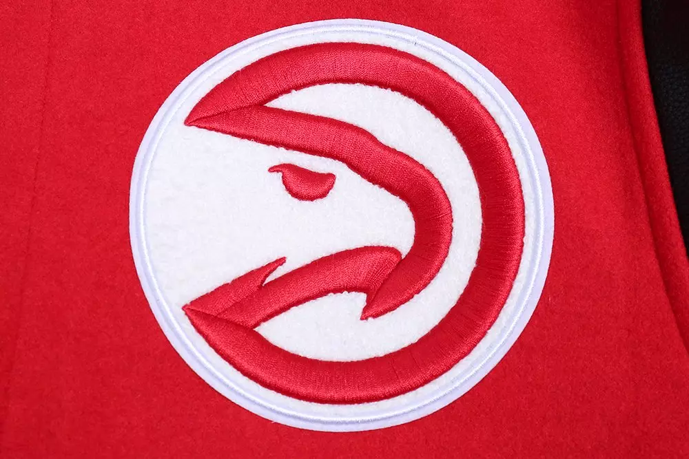 Pro Standard Men's NBA Atlanta Hawks Old English Rib Wool Varsity Jacket - Red/Black - RED/BLACK