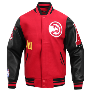 Pro Standard Men's NBA Atlanta Hawks Old English Rib Wool Varsity Jacket -Red/Black