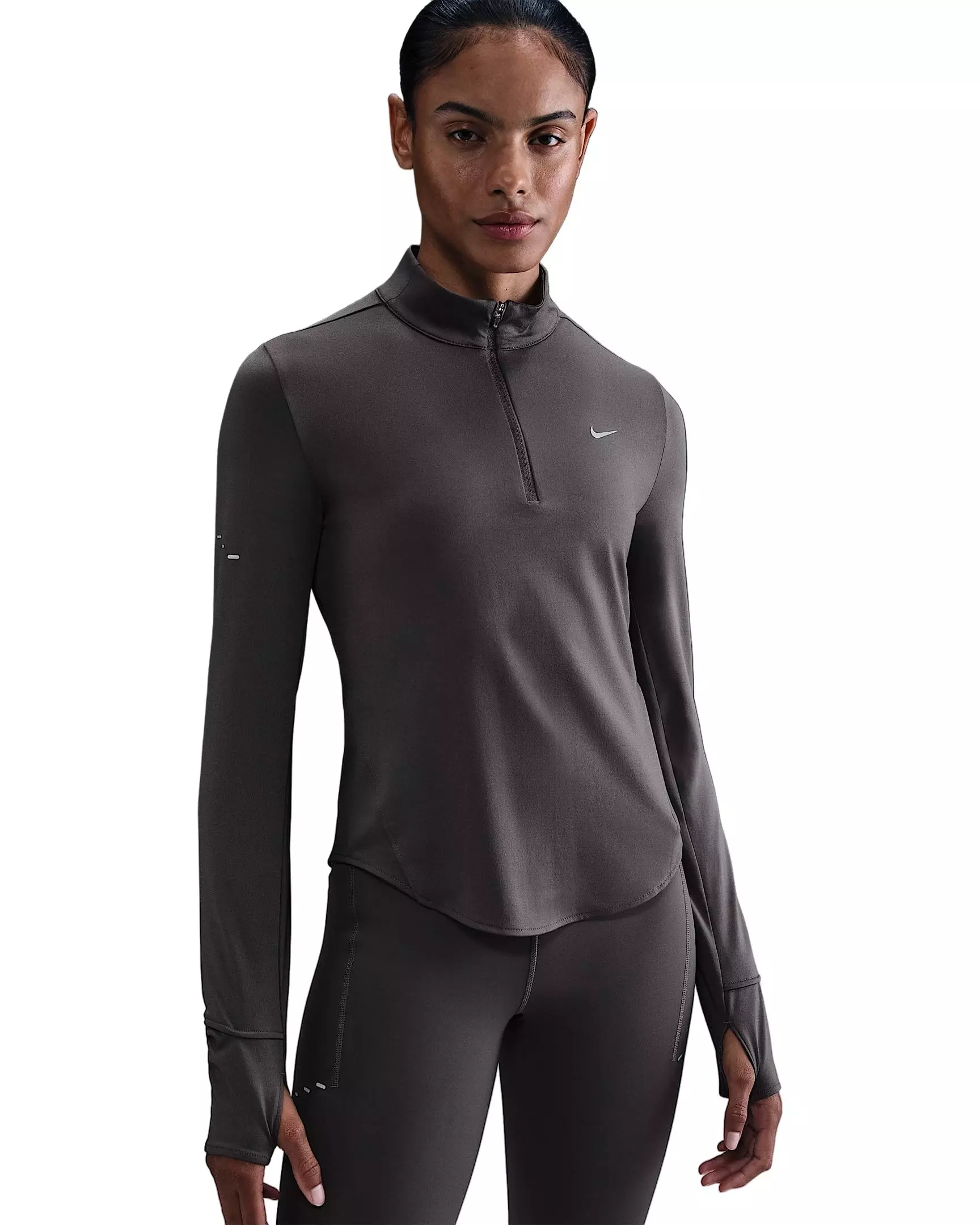 Nike Women's Swift Dri-FIT UV 1/4-Zip Running Top -Grey - GREY