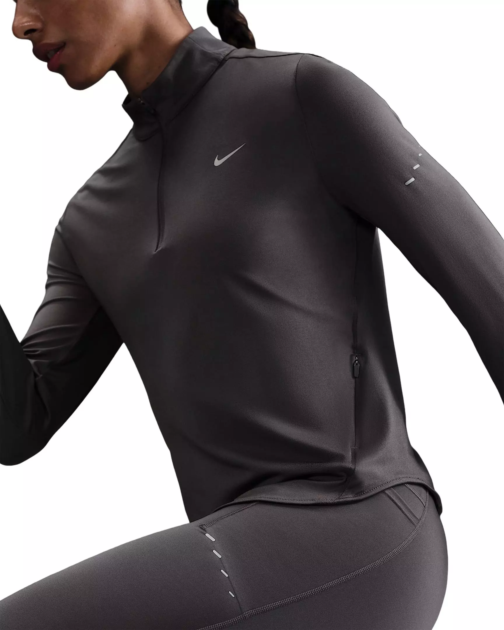 Nike Women's Swift Dri-FIT UV 1/4-Zip Running Top -Grey - GREY