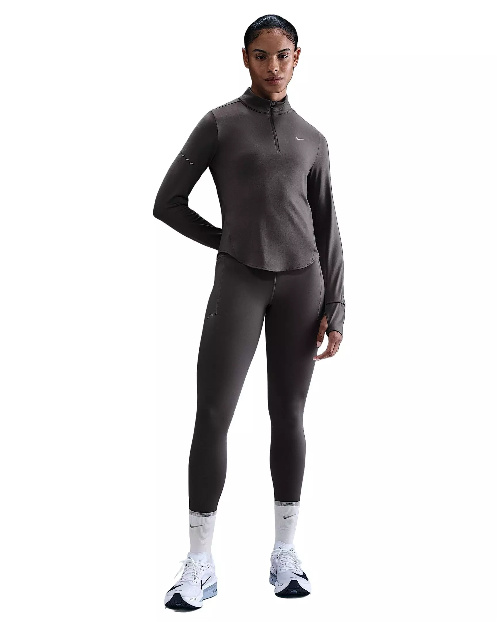 Nike Women's Swift Dri-FIT UV 1/4-Zip Running Top -Grey - GREY