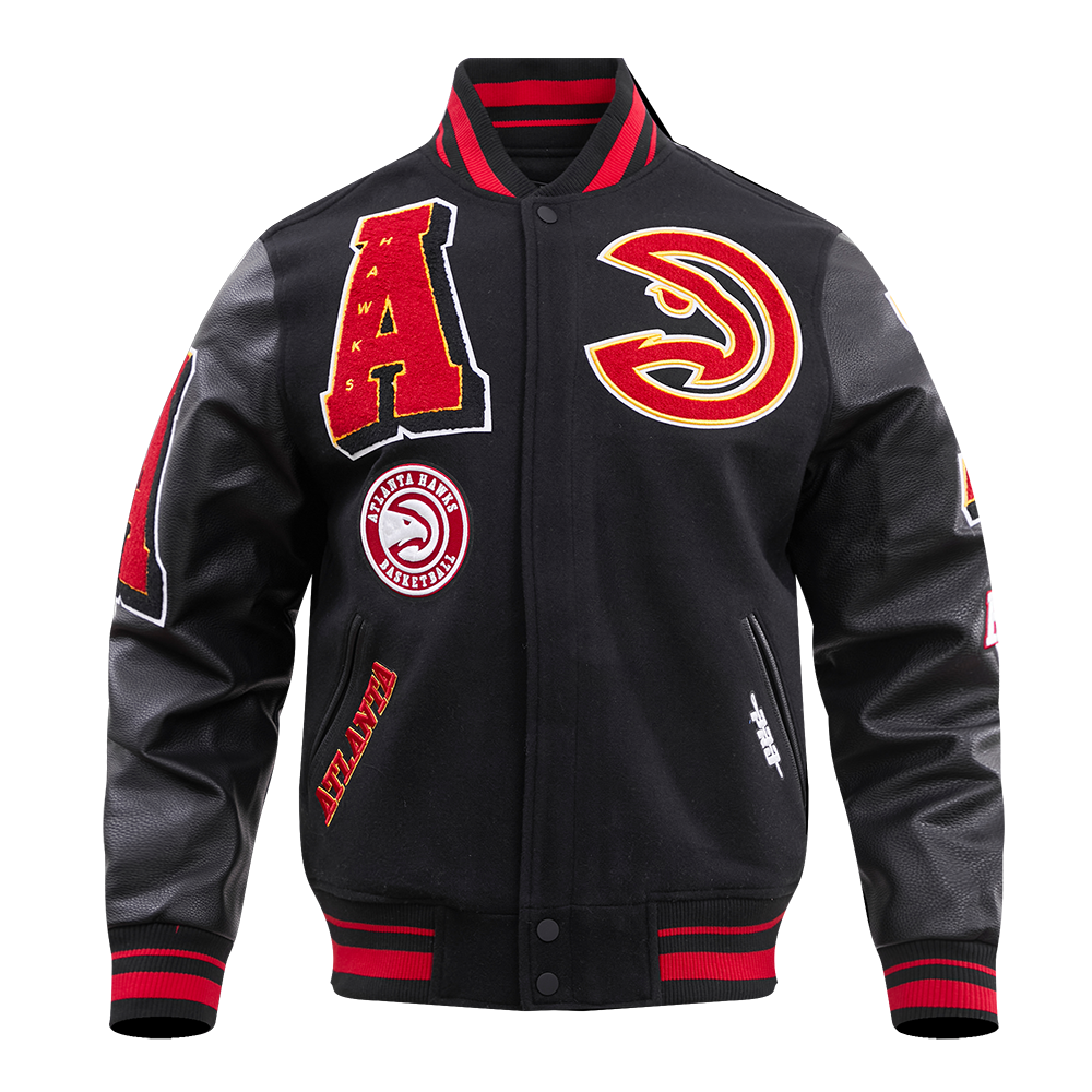 Pro Standard Men's NBA Atlanta Hawks Mashup Rib Wool Varsity Jacket -Black/Red - BLACK/RED Thumbnail View 1