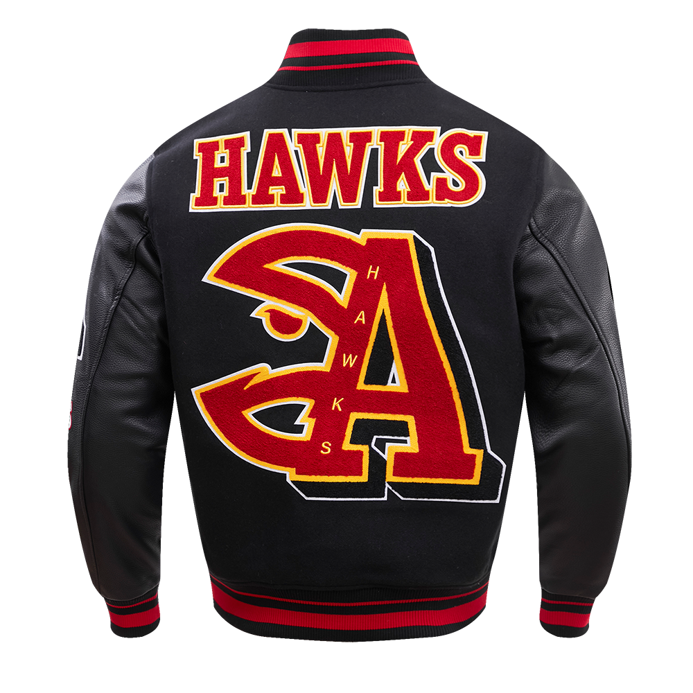Pro Standard Men's NBA Atlanta Hawks Mashup Rib Wool Varsity Jacket -Black/Red - BLACK/RED Thumbnail View 2