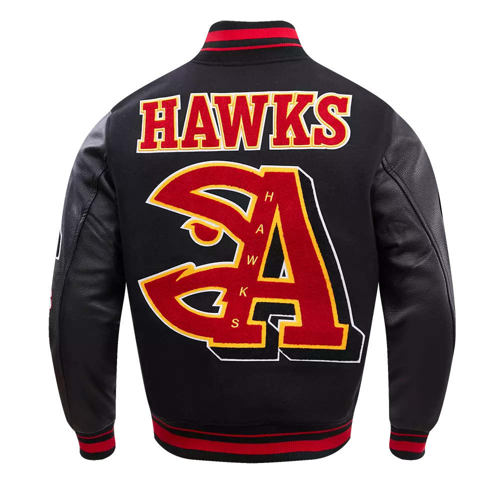 Pro Standard Men's NBA Atlanta Hawks Mashup Rib Wool Varsity Jacket -Black/Red - BLACK/RED