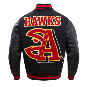 Pro Standard Men's NBA Atlanta Hawks Mashup Rib Wool Varsity Jacket -Black/Red
