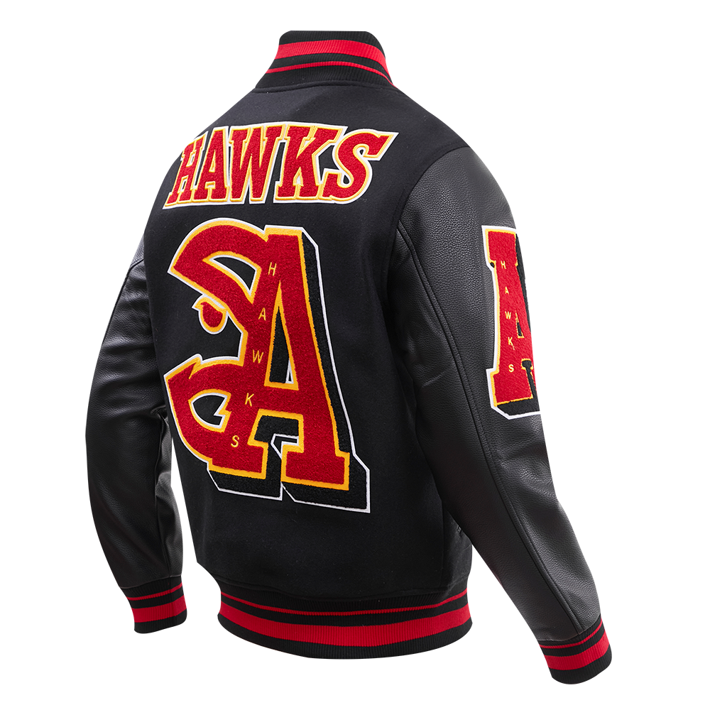 Pro Standard Men's NBA Atlanta Hawks Mashup Rib Wool Varsity Jacket - Black/Red - BLACK/RED Thumbnail View 4