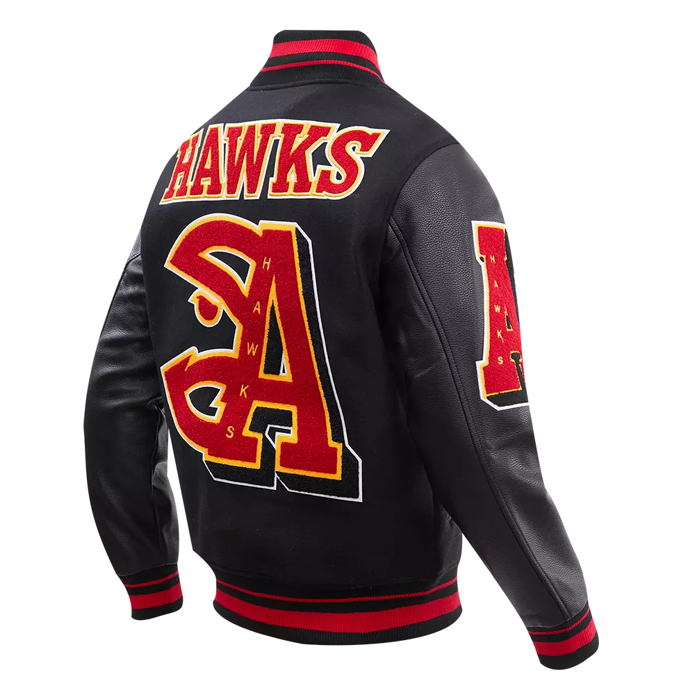 Pro Standard Men's NBA Atlanta Hawks Mashup Rib Wool Varsity Jacket -Black/Red - BLACK/RED