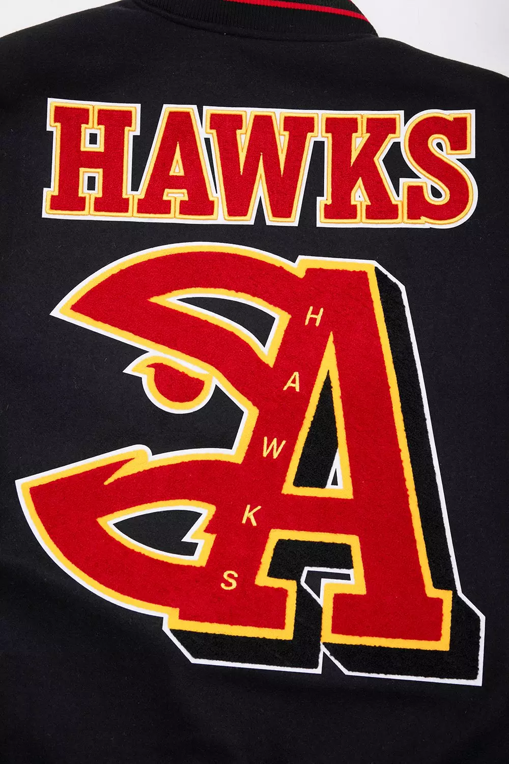 Pro Standard Men's NBA Atlanta Hawks Mashup Rib Wool Varsity Jacket - Black/Red - BLACK/RED