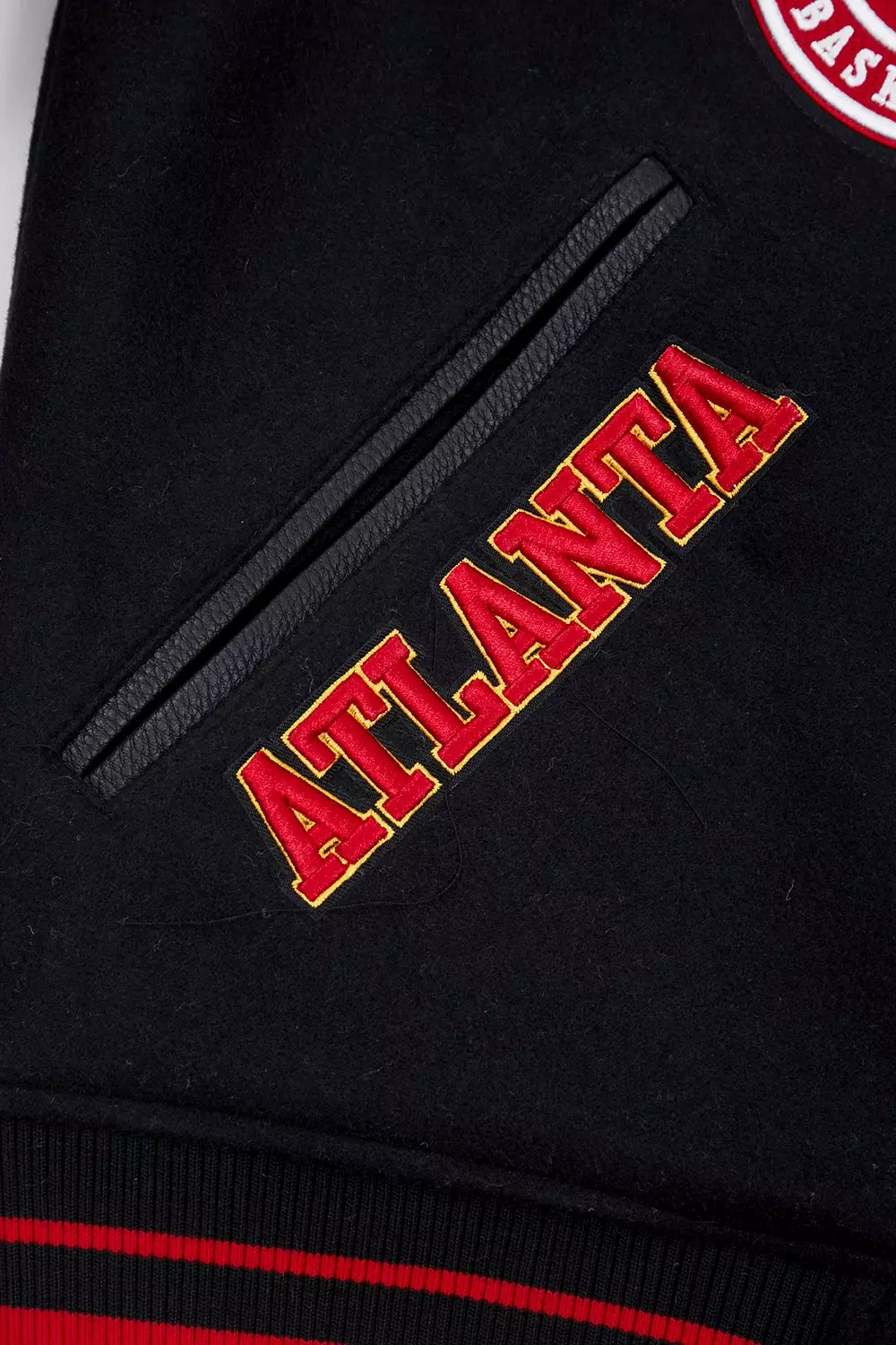 Pro Standard Men's NBA Atlanta Hawks Mashup Rib Wool Varsity Jacket - Black/Red - BLACK/RED