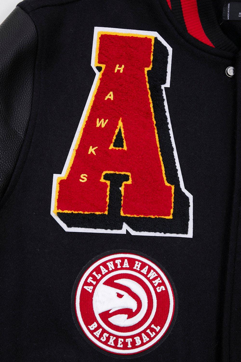 Pro Standard Men's NBA Atlanta Hawks Mashup Rib Wool Varsity Jacket -Black/Red - BLACK/RED Thumbnail View 9