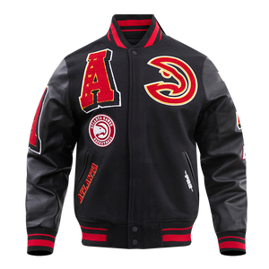 Pro Standard Men's NBA Atlanta Hawks Mashup Rib Wool Varsity Jacket -Black/Red