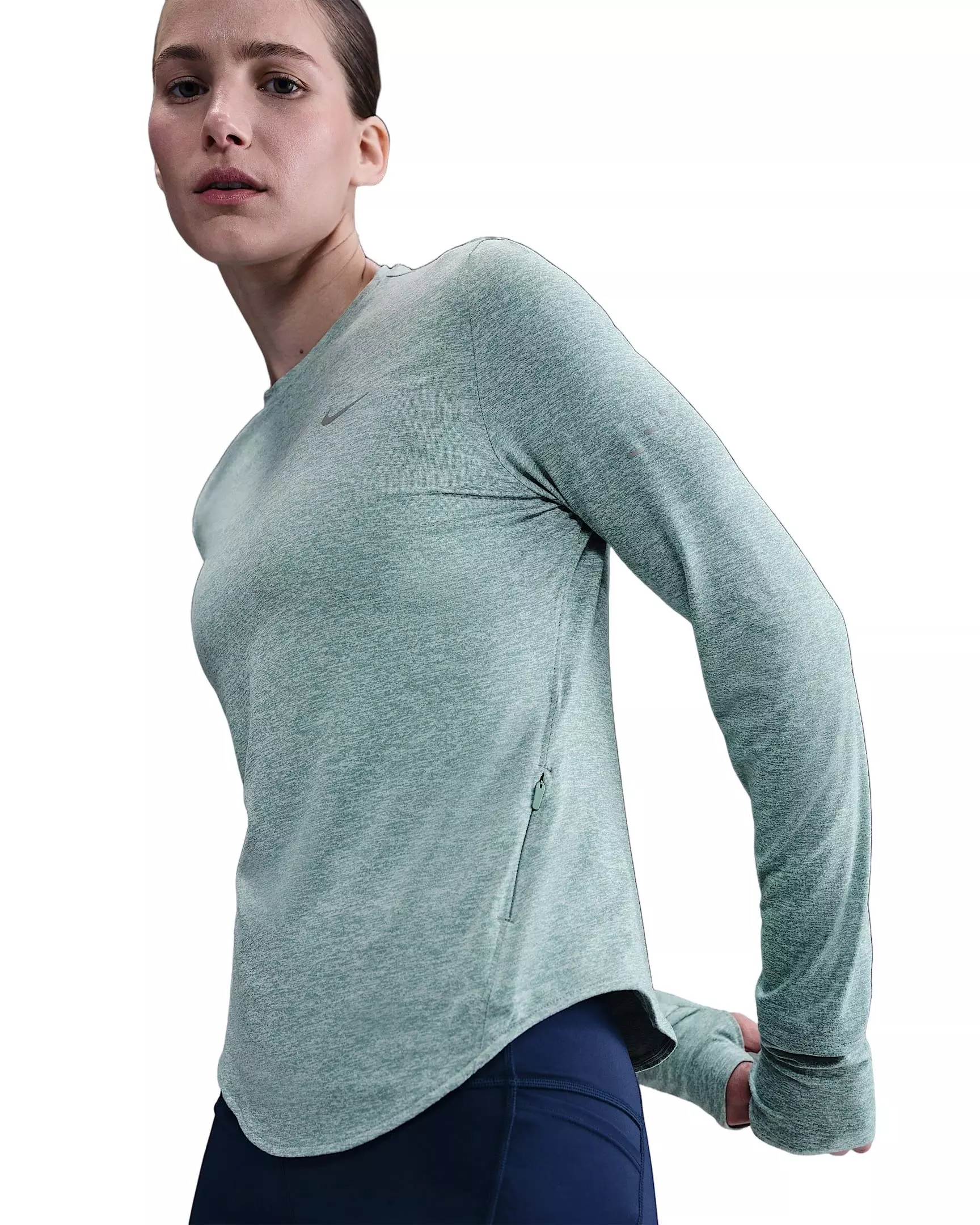 Nike Women's Swift Dri-FIT UV Long-Sleeve Crew-Neck Running Top -Green - GREEN