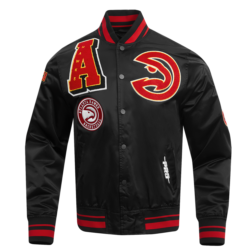Pro Standard Men's NBA Atlanta Hawks Mashup Rib Satin Jacket - Black/Red - BLACK/RED Thumbnail View 1