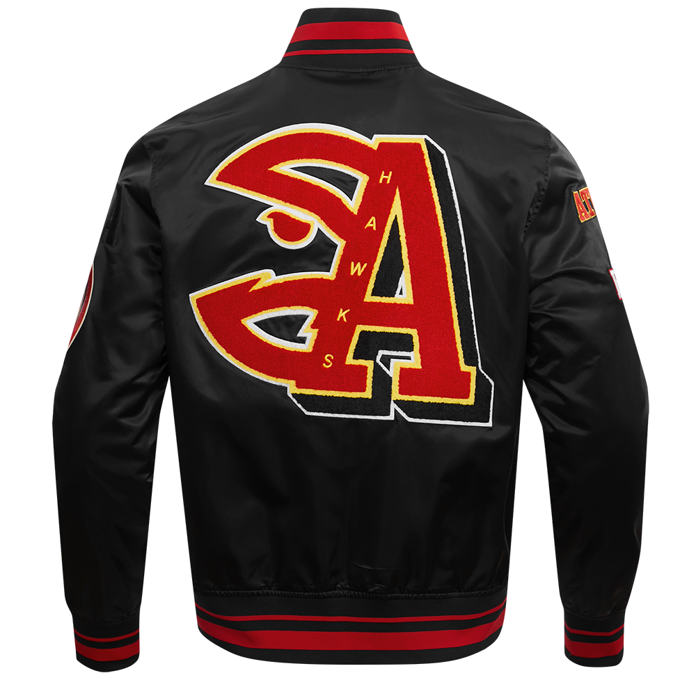 Pro Standard Men's NBA Atlanta Hawks Mashup Rib Satin Jacket - Black/Red - BLACK/RED Thumbnail View 2