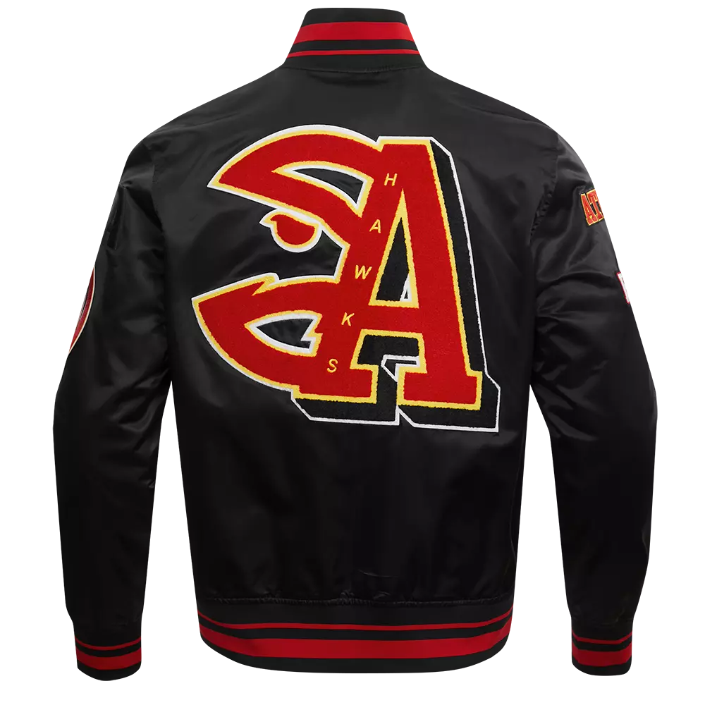 Pro Standard Men's NBA Atlanta Hawks Mashup Rib Satin Jacket -Black/Red - BLACK/RED