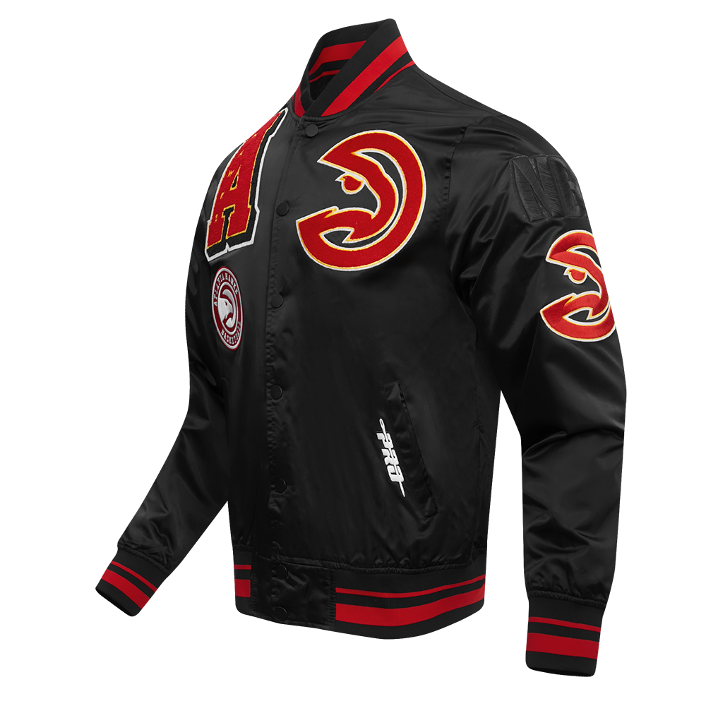 Pro Standard Men's NBA Atlanta Hawks Mashup Rib Satin Jacket -Black/Red - BLACK/RED Thumbnail View 3