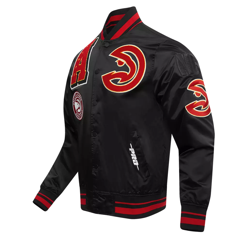 Pro Standard Men's NBA Atlanta Hawks Mashup Rib Satin Jacket -Black/Red - BLACK/RED