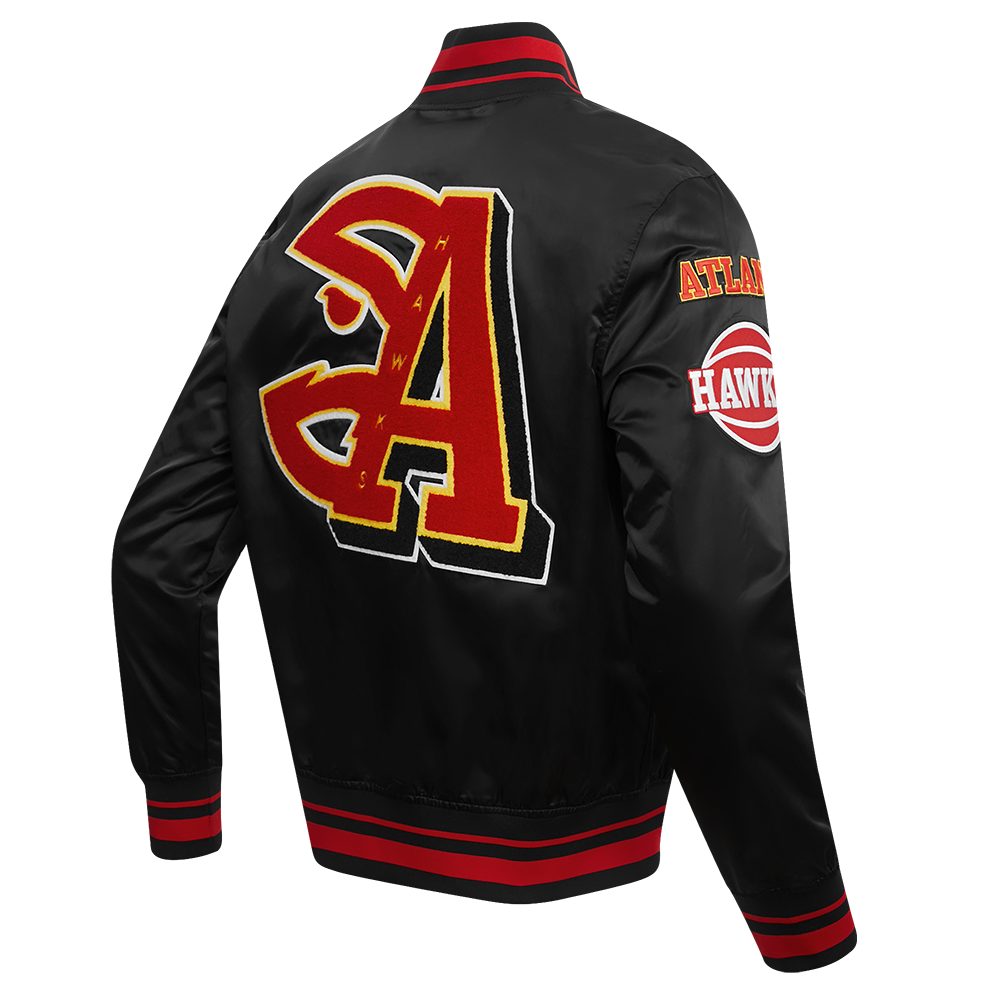 Pro Standard Men's NBA Atlanta Hawks Mashup Rib Satin Jacket -Black/Red - BLACK/RED Thumbnail View 4