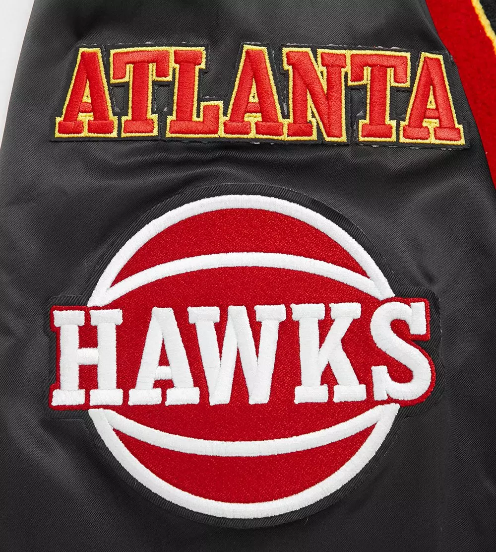 Pro Standard Men's NBA Atlanta Hawks Mashup Rib Satin Jacket - Black/Red - BLACK/RED