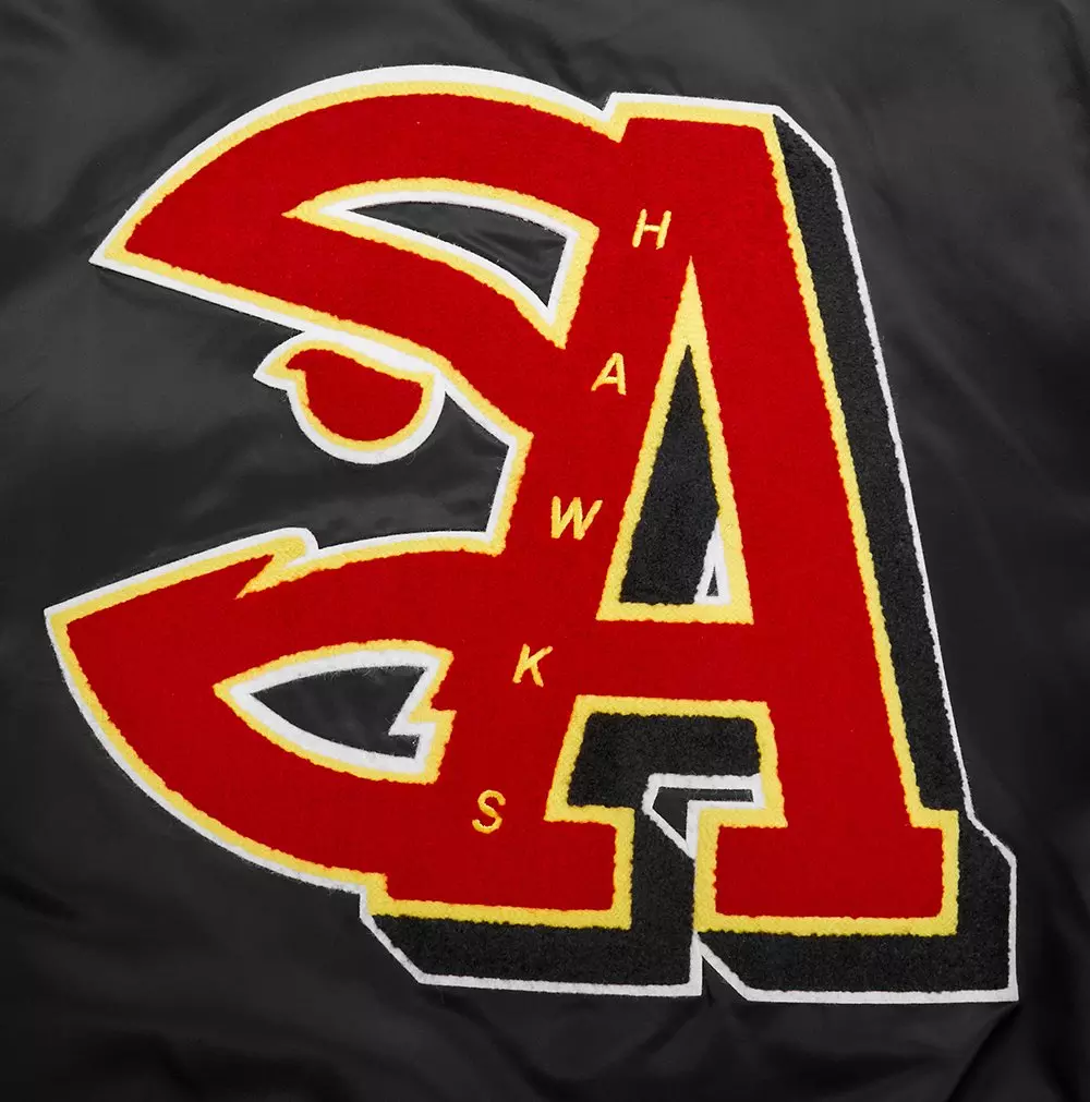 Pro Standard Men's NBA Atlanta Hawks Mashup Rib Satin Jacket - Black/Red - BLACK/RED