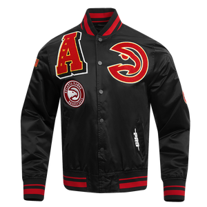 Pro Standard Men's NBA Atlanta Hawks Mashup Rib Satin Jacket -Black/Red