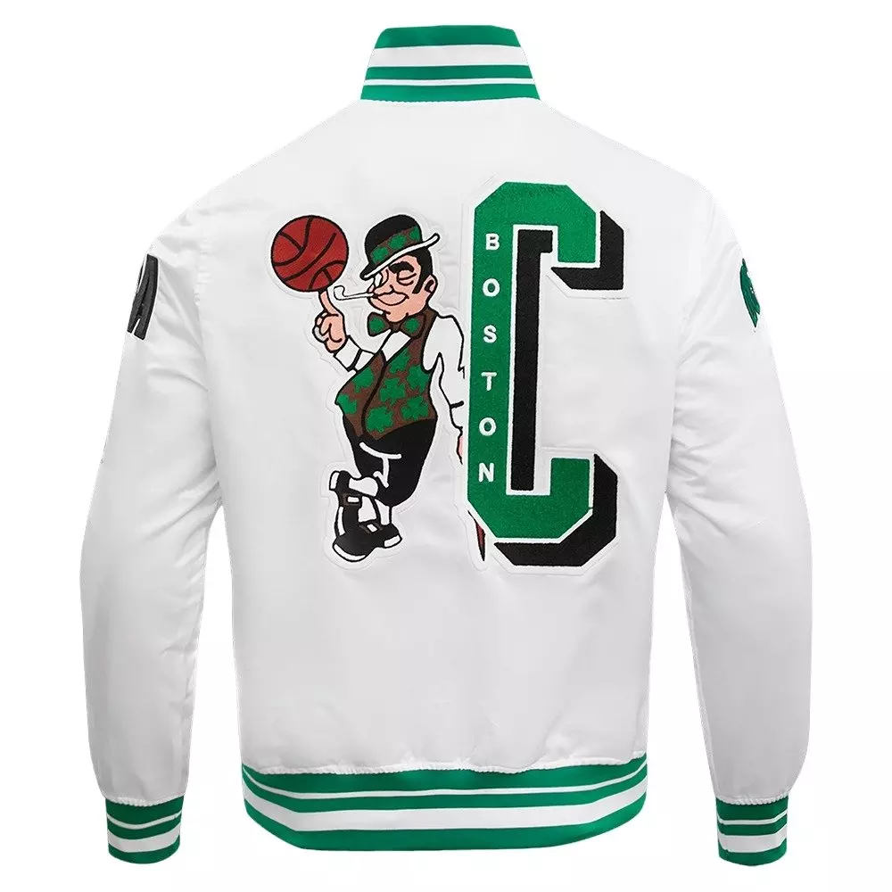 Pro Standard Men's NBA Boston Celtics Mashup Rib Satin Jacket -White/Green - WHITE/GREEN