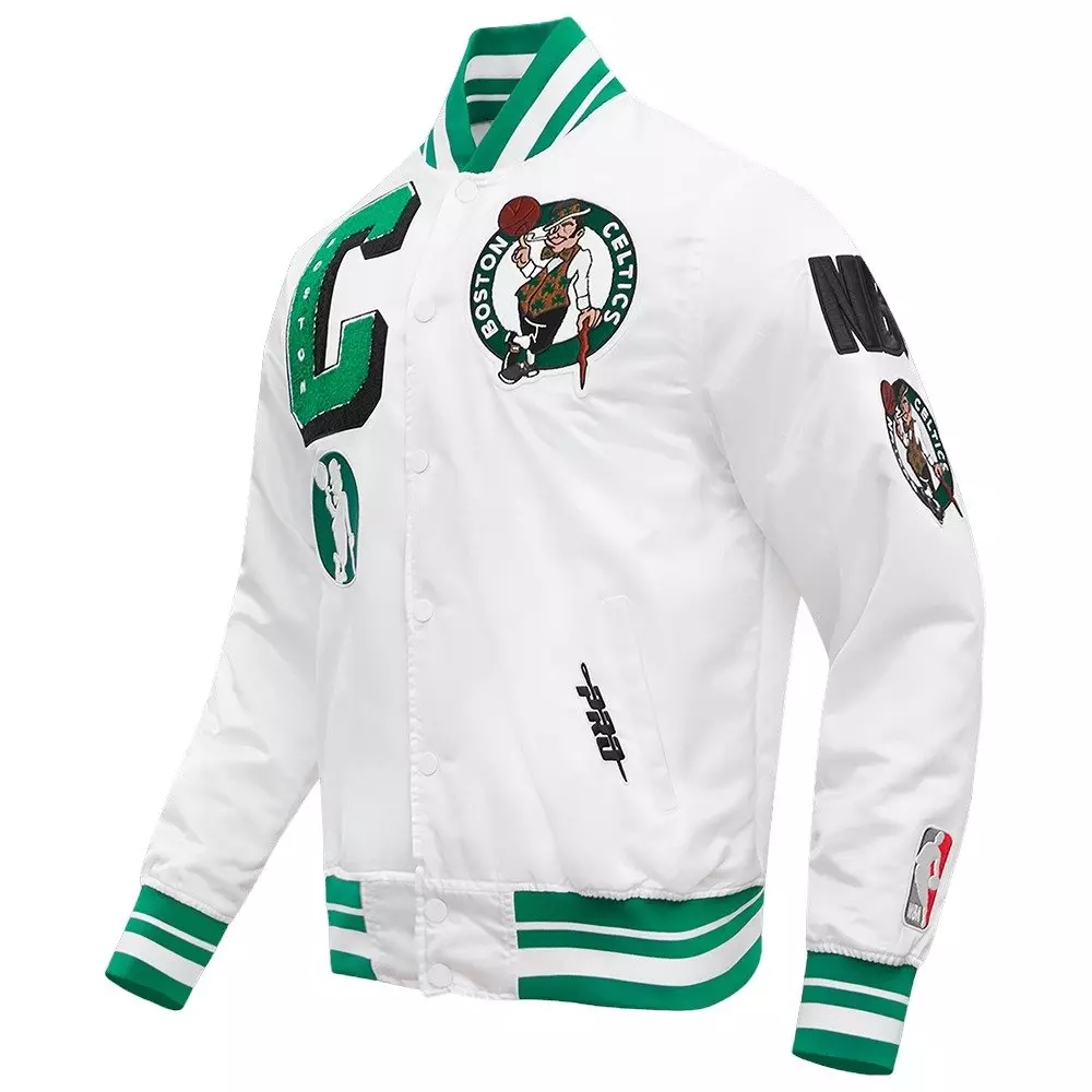Pro Standard Men's NBA Boston Celtics Mashup Rib Satin Jacket -White/Green - WHITE/GREEN