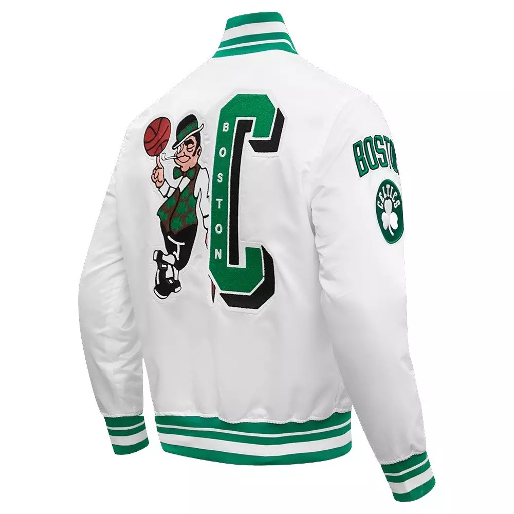 Pro Standard Men's NBA Boston Celtics Mashup Rib Satin Jacket -White/Green - WHITE/GREEN