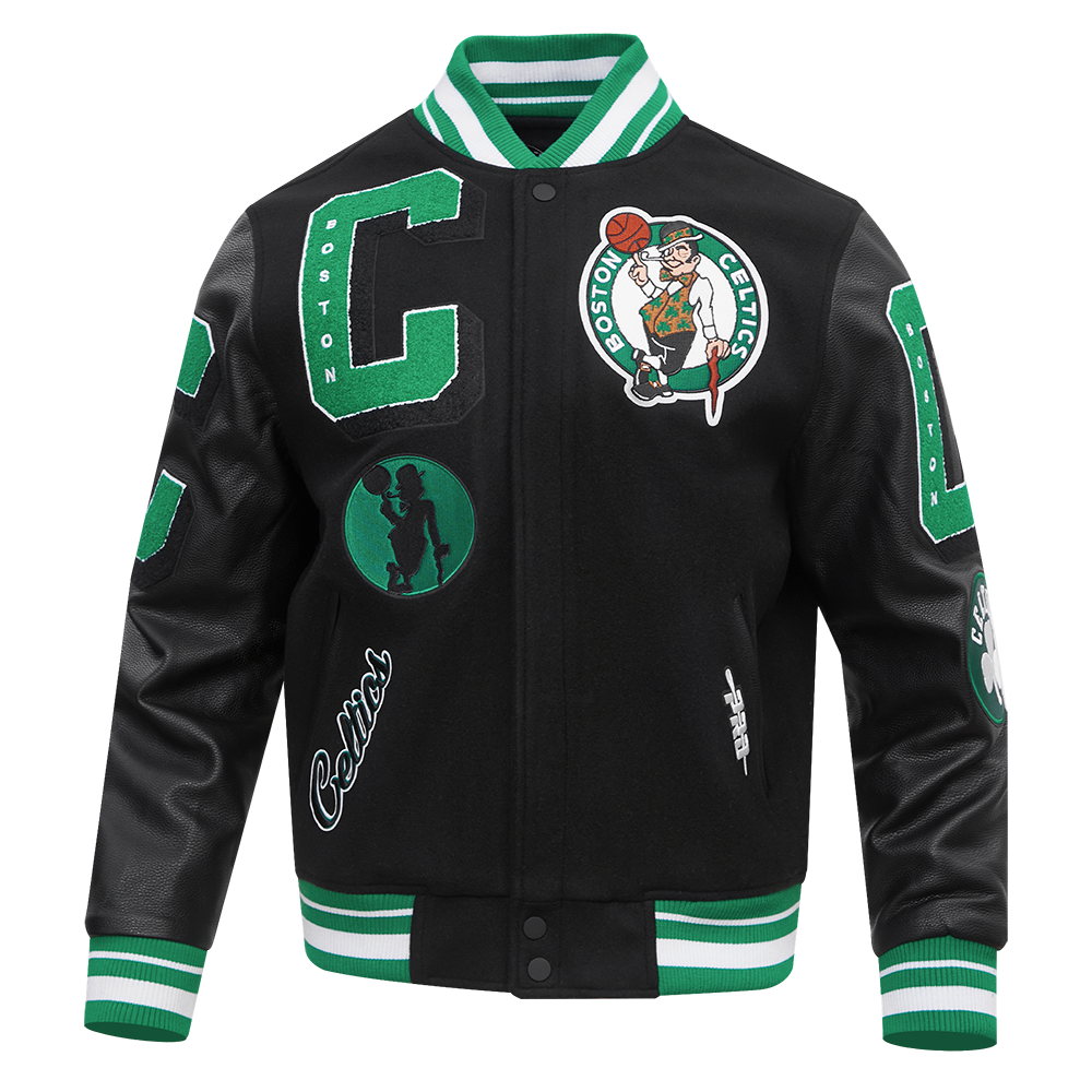Pro Standard Men's NBA Boston Celtics Mashup Rib Wool Varsity Jacket -Black/Green - BLACK/GREEN Thumbnail View 1