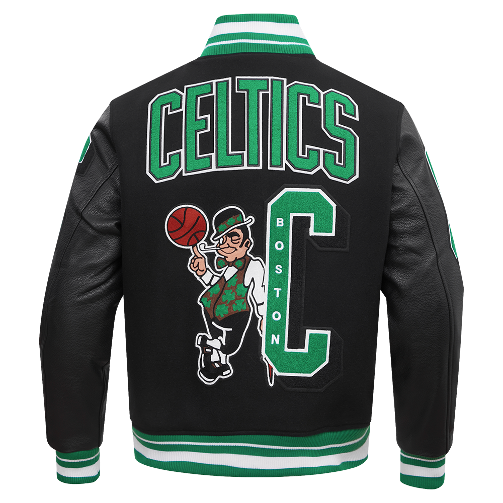 Pro Standard Men's NBA Boston Celtics Mashup Rib Wool Varsity Jacket -Black/Green - BLACK/GREEN Thumbnail View 2