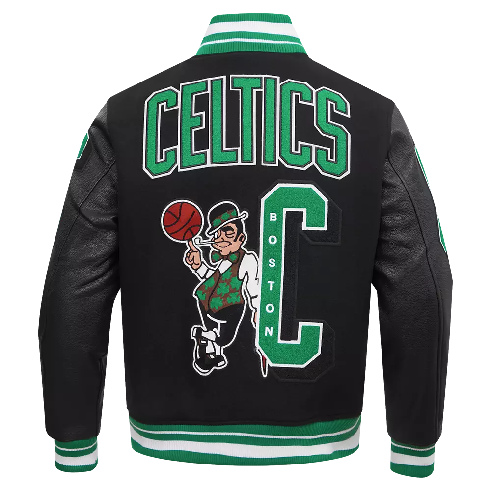 Pro Standard Men's NBA Boston Celtics Mashup Rib Wool Varsity Jacket -Black/Green - BLACK/GREEN