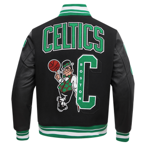 Pro Standard Men's NBA Boston Celtics Mashup Rib Wool Varsity Jacket -Black/Green