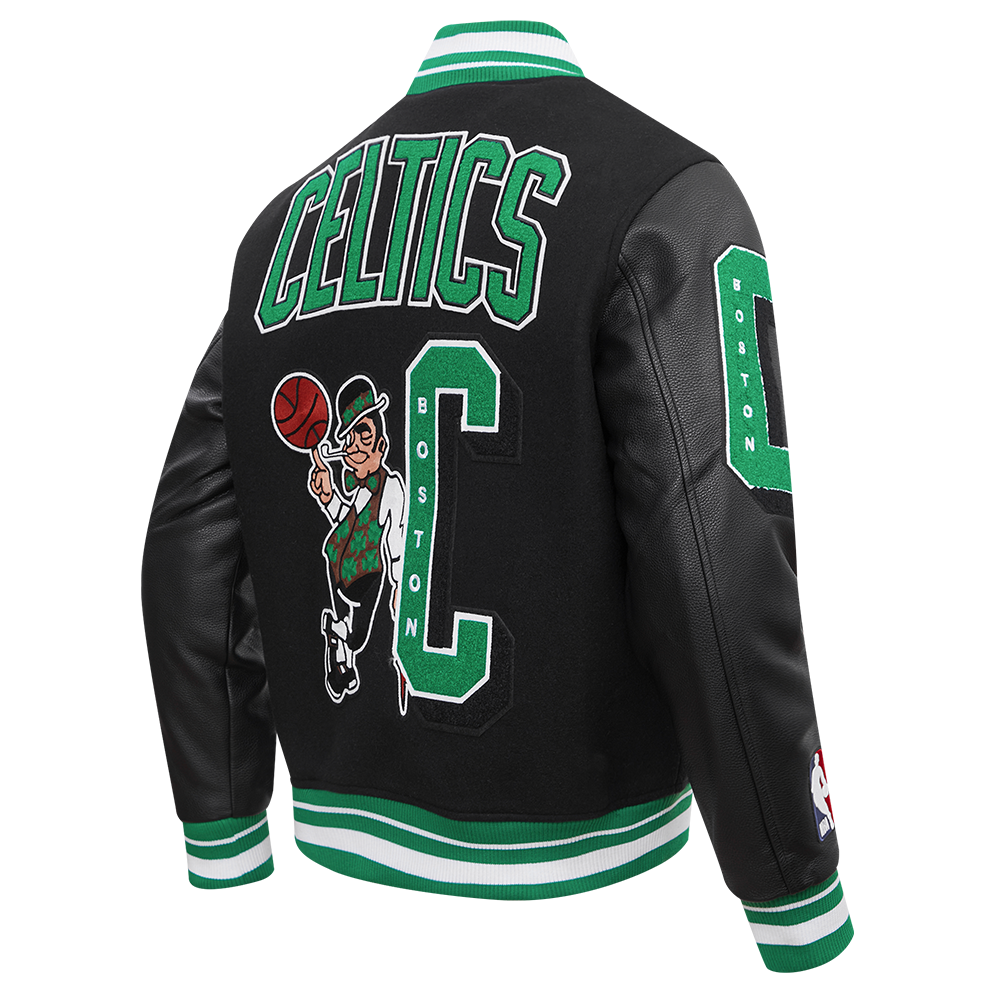 Pro Standard Men's NBA Boston Celtics Mashup Rib Wool Varsity Jacket - Black/Green - BLACK/GREEN Thumbnail View 4