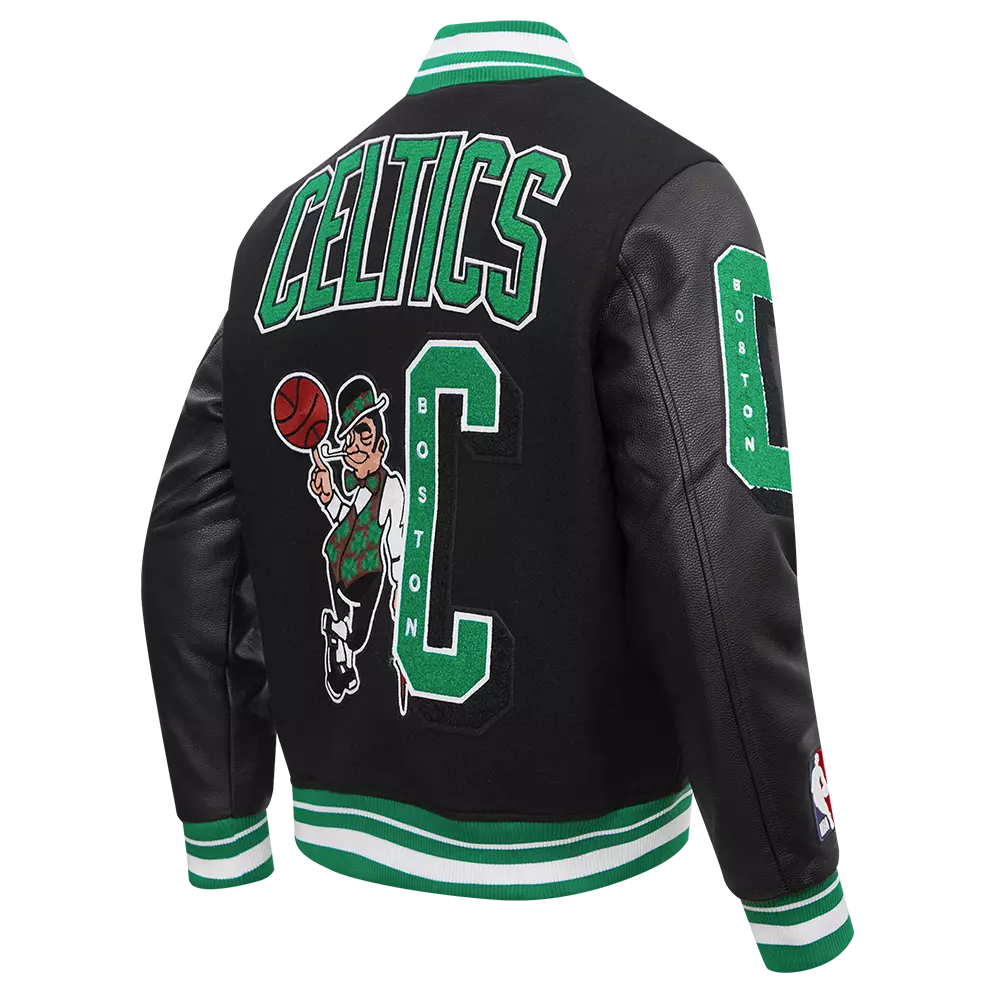 Pro Standard Men's NBA Boston Celtics Mashup Rib Wool Varsity Jacket - Black/Green - BLACK/GREEN