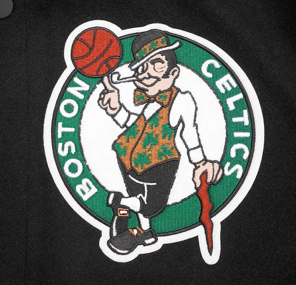 Pro Standard Men's NBA Boston Celtics Mashup Rib Wool Varsity Jacket - Black/Green - BLACK/GREEN