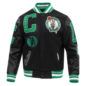 Pro Standard Men's NBA Boston Celtics Mashup Rib Wool Varsity Jacket -Black/Green