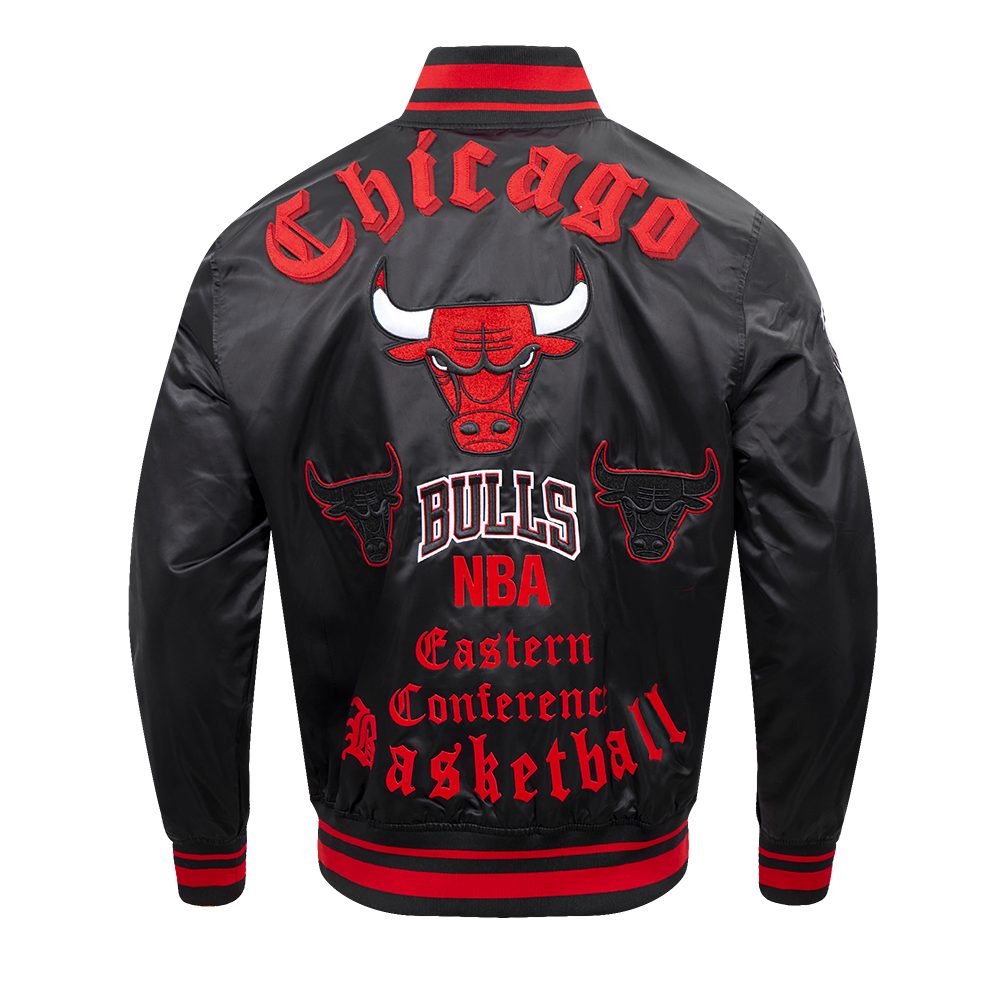 Pro Standard Men's NBA Chicago Bulls Old English Logo Satin Varsity Jacket - Black/Red - BLACK/RED Thumbnail View 2