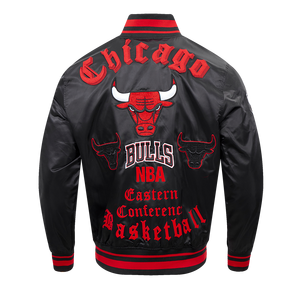 Pro Standard Men's NBA Chicago Bulls Old English Logo Satin Varsity Jacket -Black/Red