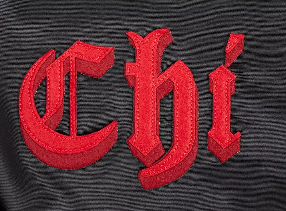 Pro Standard Men's NBA Chicago Bulls Old English Logo Satin Varsity Jacket - Black/Red - BLACK/RED