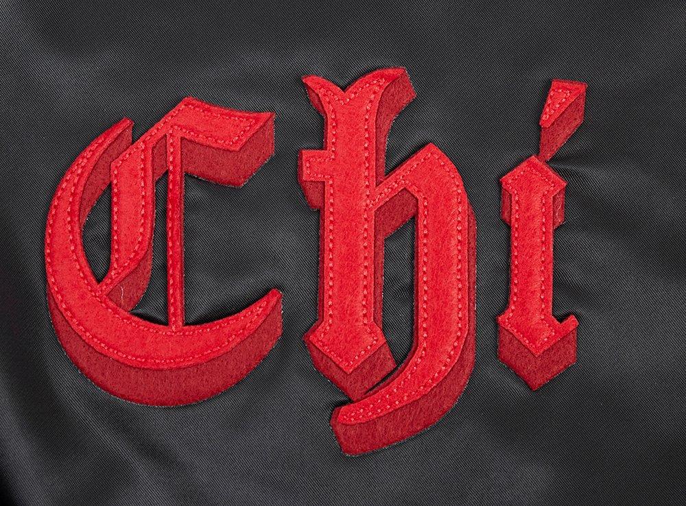 Pro Standard Men's NBA Chicago Bulls Old English Logo Satin Varsity Jacket -Black/Red - BLACK/RED Thumbnail View 6